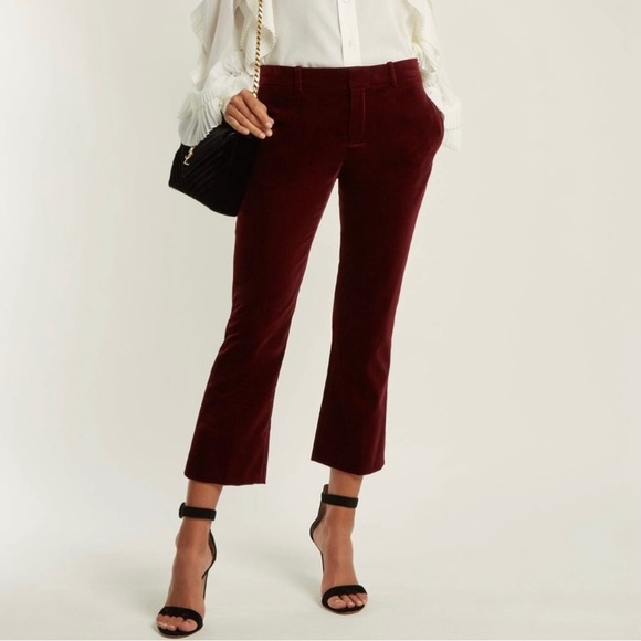 NWT Saint Laurent Paris- Burgundy Velvet Trousers. Size F 40/ US 8 - Picture 1 of 14